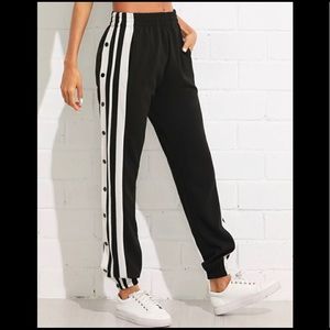 Snap Button Striped Side Pants